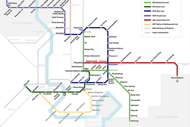 bangkok transit map - مسیر خطوط بانکوک